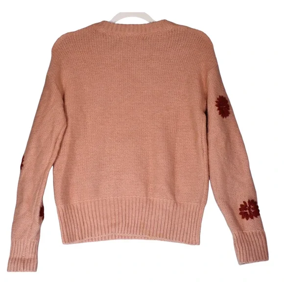 Madewell Sweater Womens XS Pink Wool Alpaca Blend Embroidered Flowers Boho - Picture 4 of 7